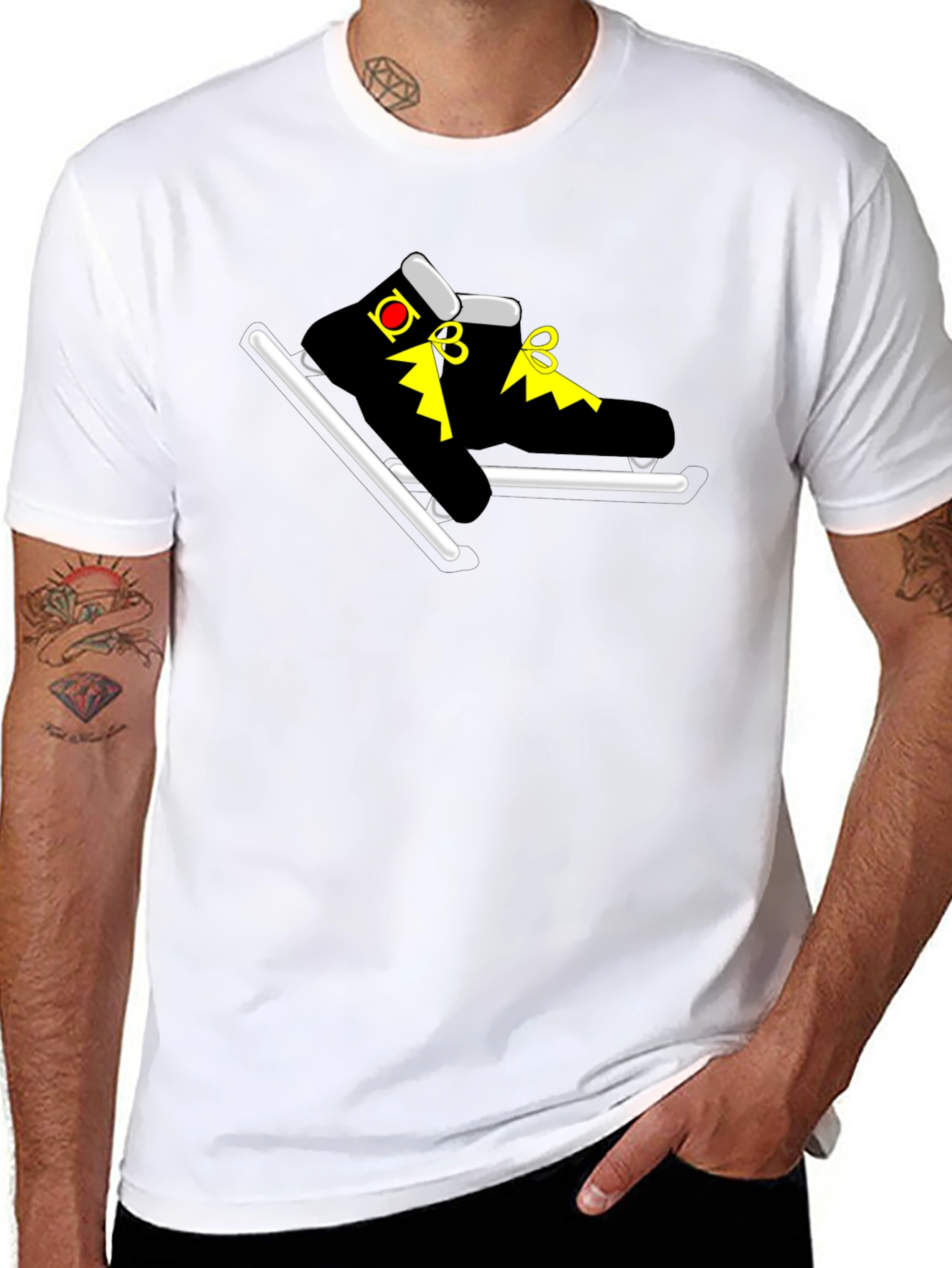 Black T-Shirt with Cartoon Skates Graphic