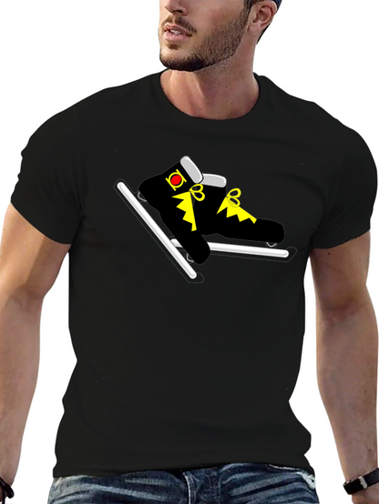 Black T-Shirt with Cartoon Skates Graphic