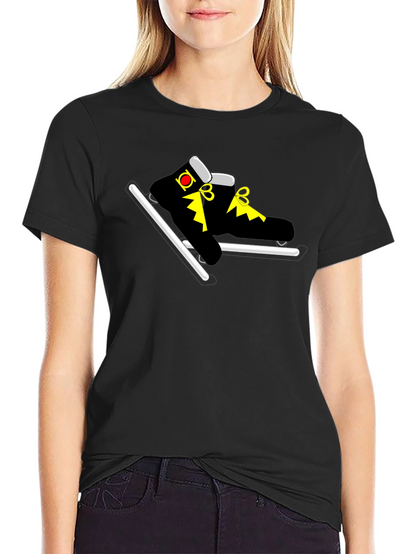 Black T-Shirt with Cartoon Skates Graphic
