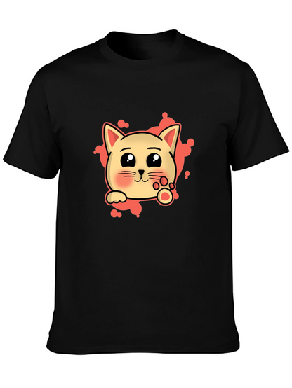 Cute Cat Cartoon Graphic Tee - Black T-Shirt