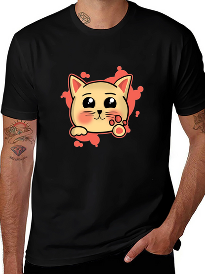 Cute Cat Cartoon Graphic Tee - Black T-Shirt