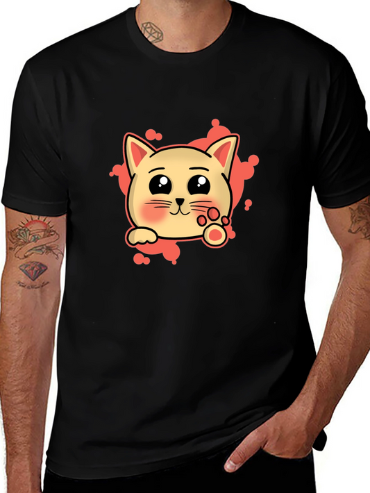 Cute Cat Cartoon Graphic Tee - Black T-Shirt