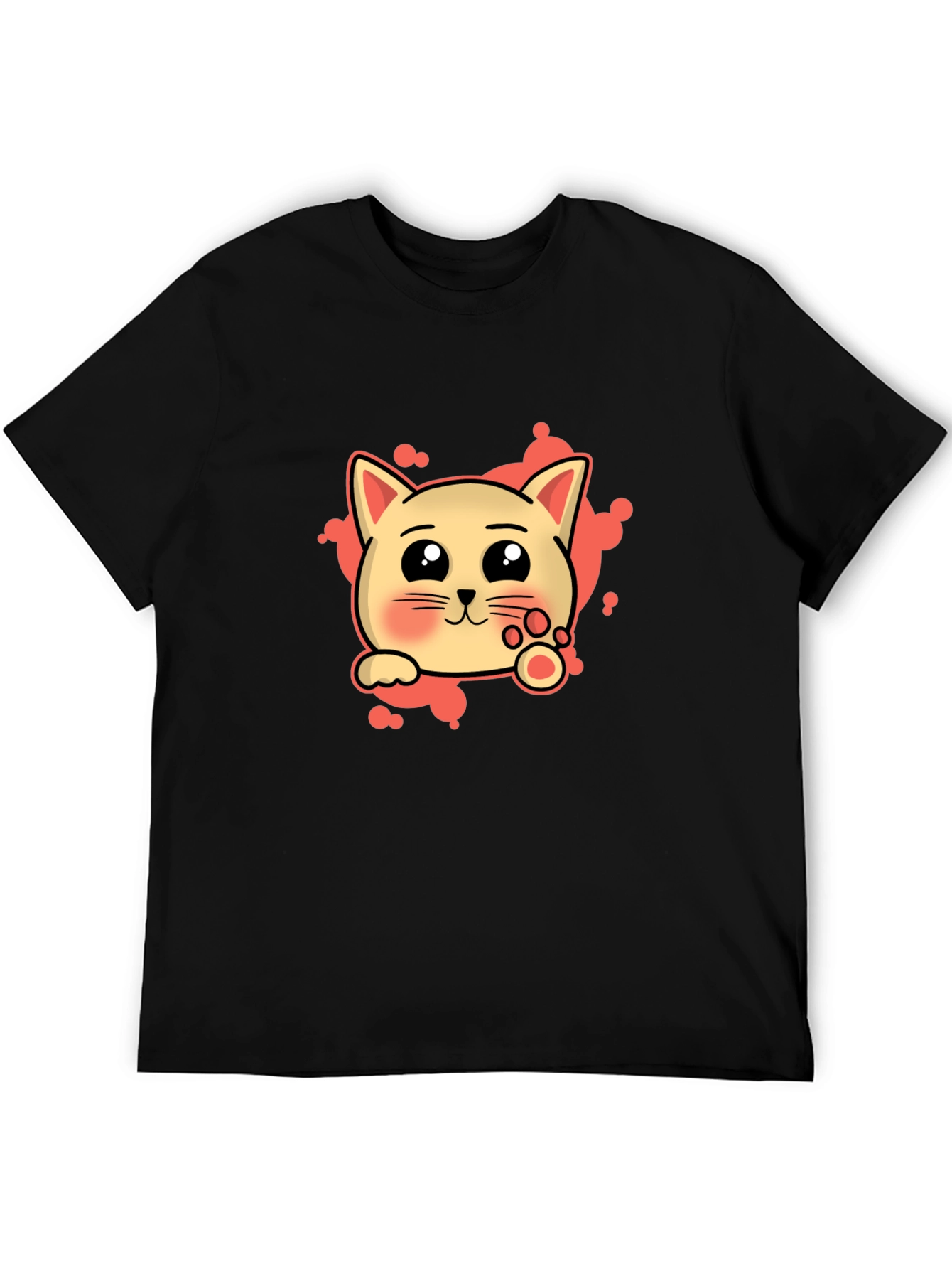 Cute Cat Cartoon Graphic Tee - Black T-Shirt