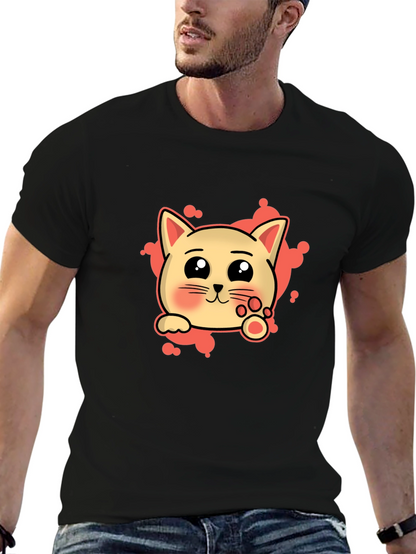 Cute Cat Cartoon Graphic Tee - Black T-Shirt