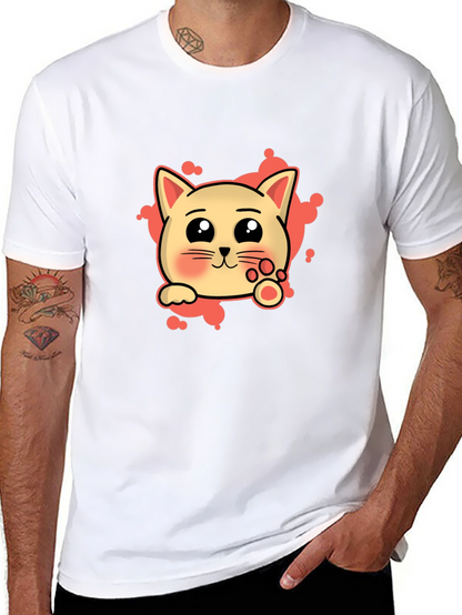 Cute Cat Cartoon Graphic Tee - Black T-Shirt