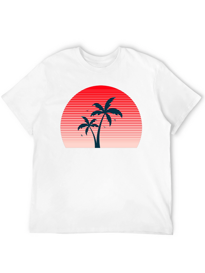 Retro Sunset Palm Tree Graphic Tee - Black