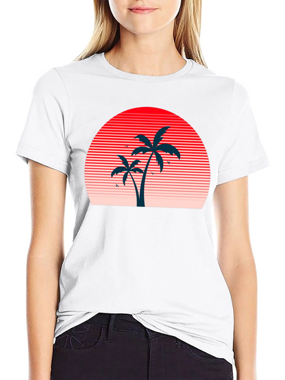Retro Sunset Palm Tree Graphic Tee - Black
