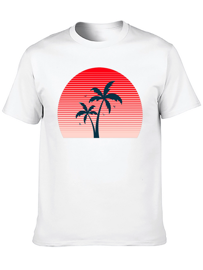 Retro Sunset Palm Tree Graphic Tee - Black