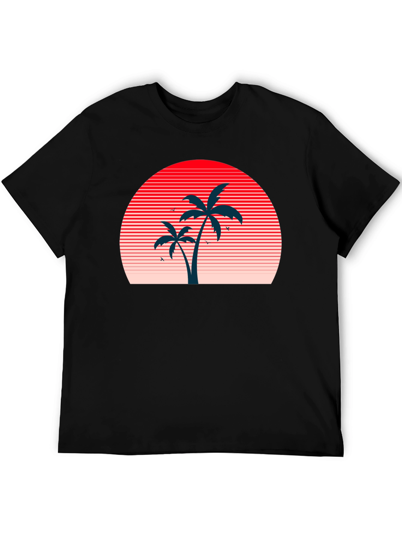 Retro Sunset Palm Tree Graphic Tee - Black