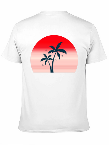 Retro Sunset Palm Tree Graphic Tee - Black
