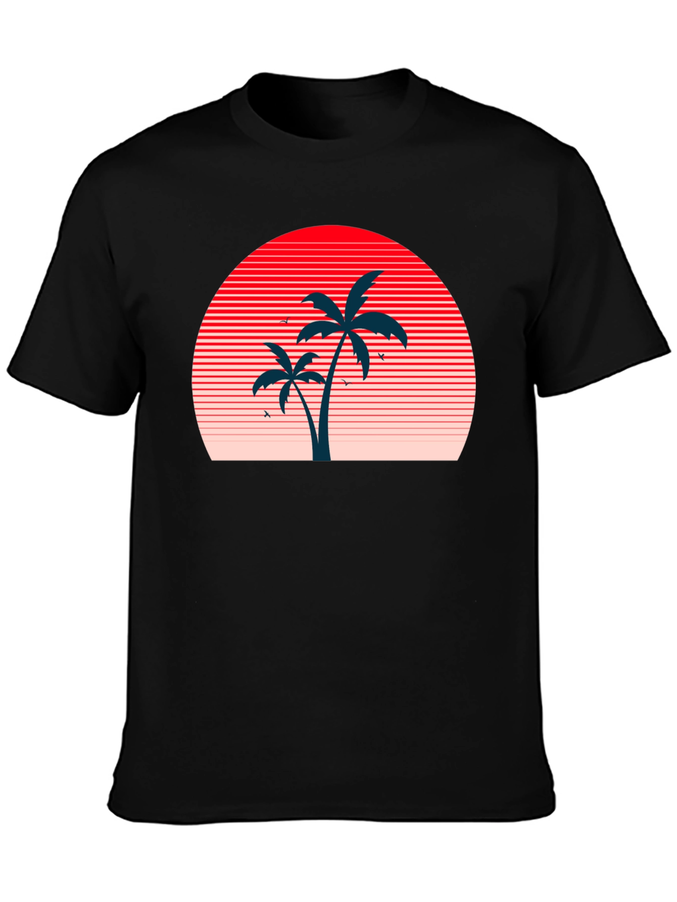 Retro Sunset Palm Tree Graphic Tee - Black