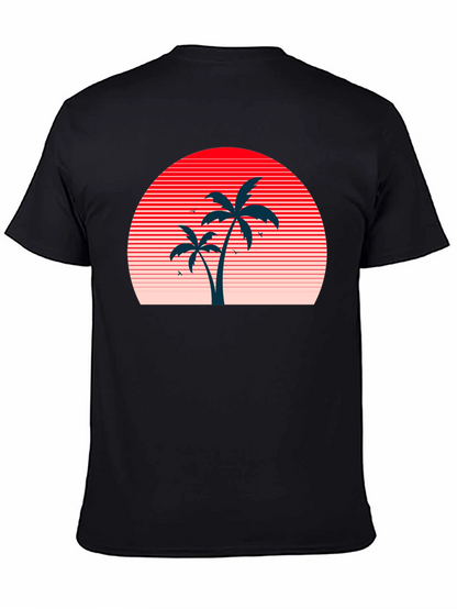 Retro Sunset Palm Tree Graphic Tee - Black