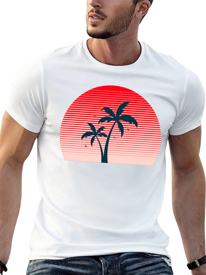 Retro Sunset Palm Tree Graphic Tee - Black