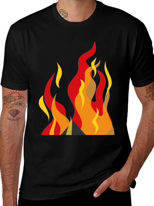 Bold Graphic Fire Design Black T-Shirt