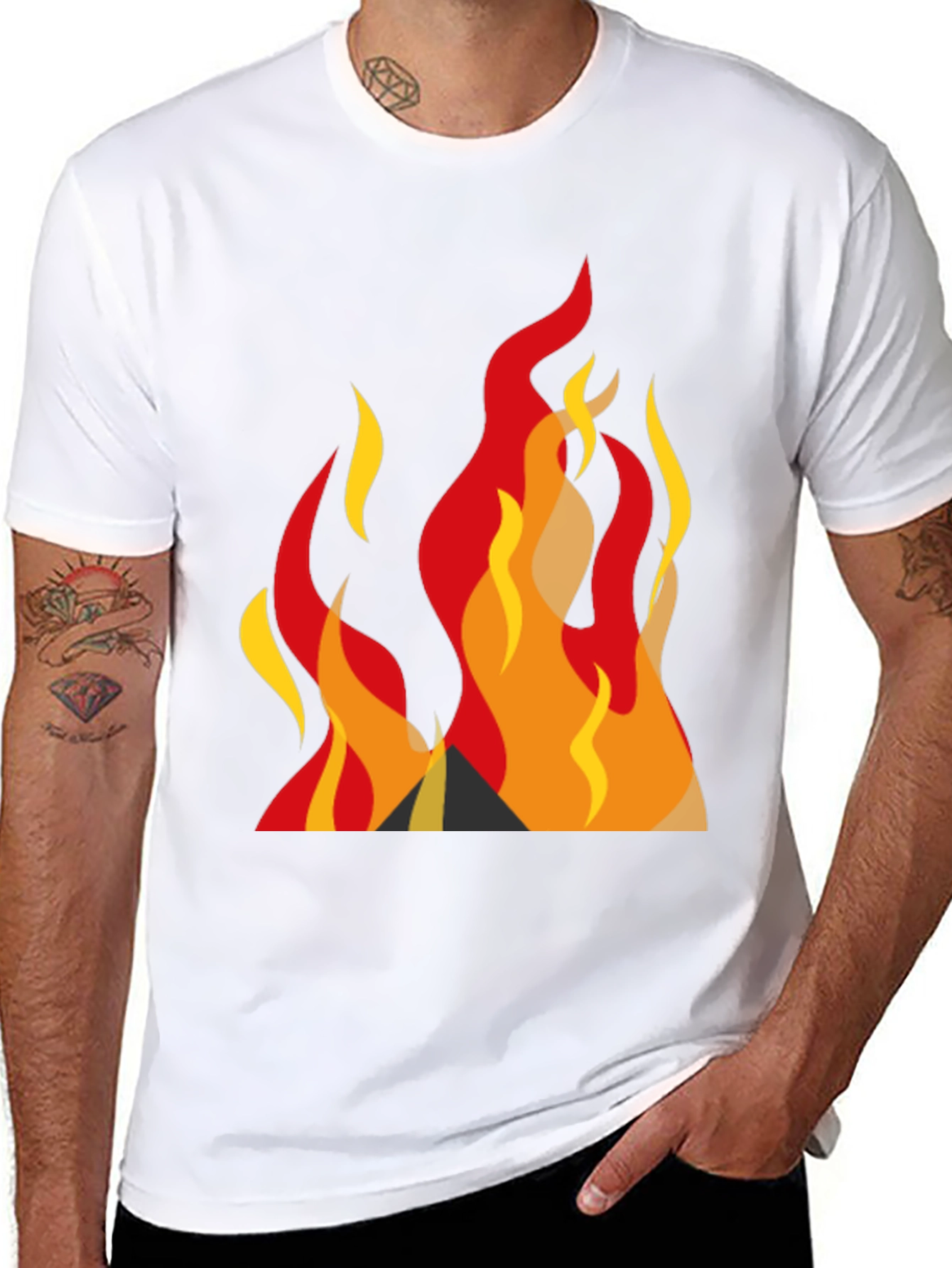 Bold Graphic Fire Design Black T-Shirt