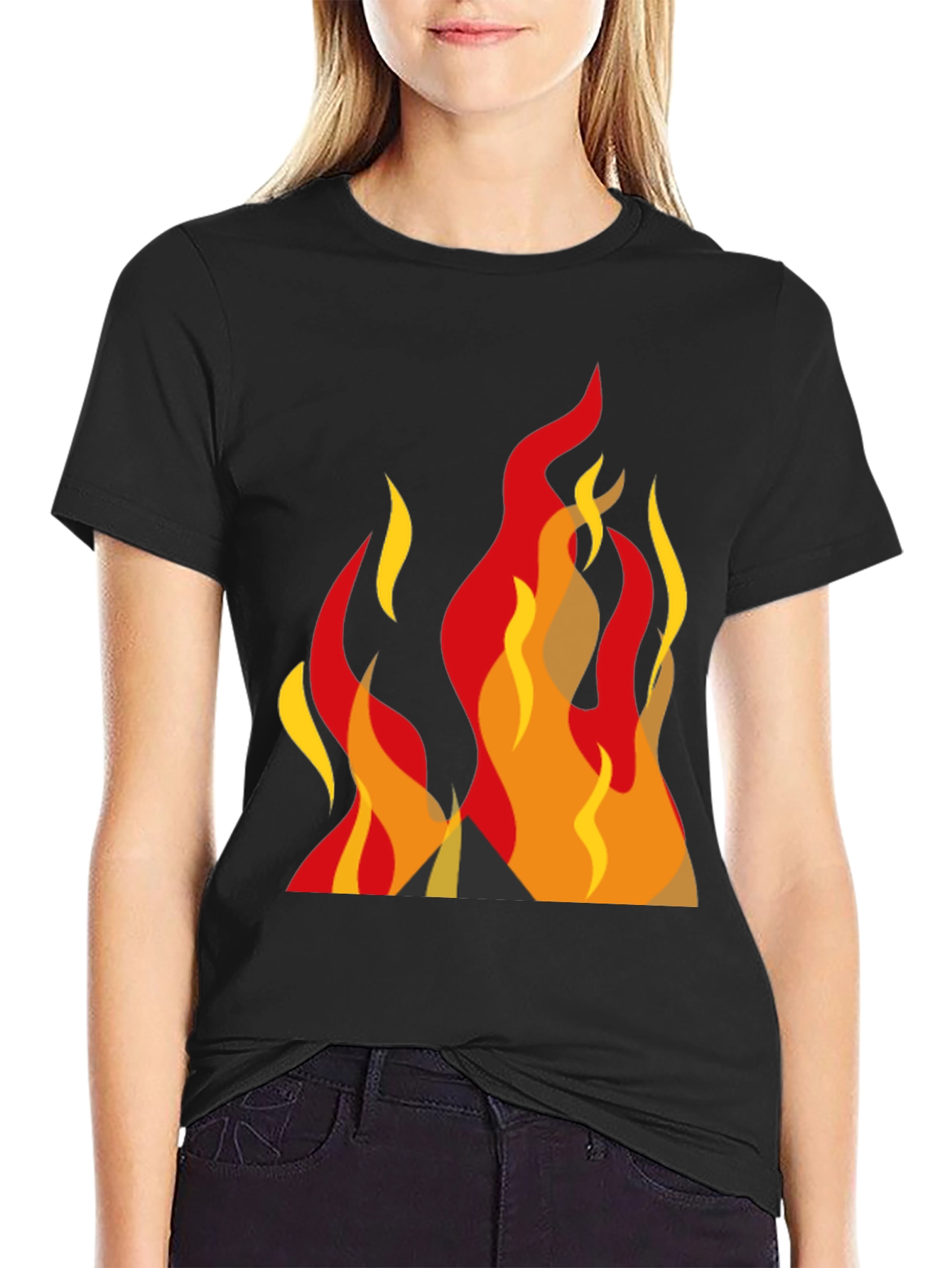 Bold Graphic Fire Design Black T-Shirt