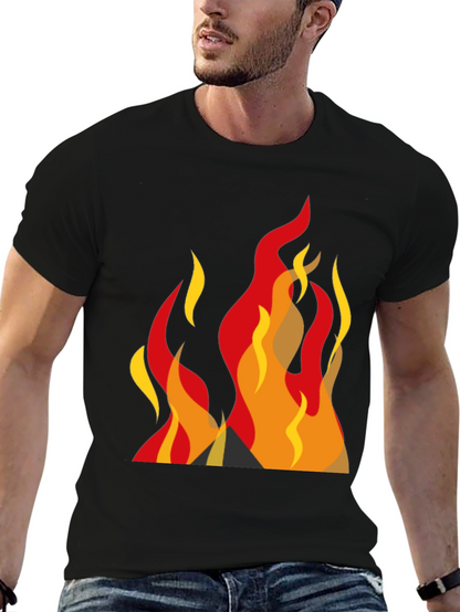 Bold Graphic Fire Design Black T-Shirt