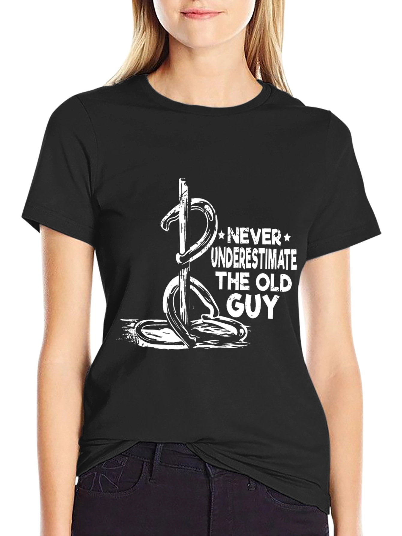 Never Underestimate Old Guy Black T-Shirt