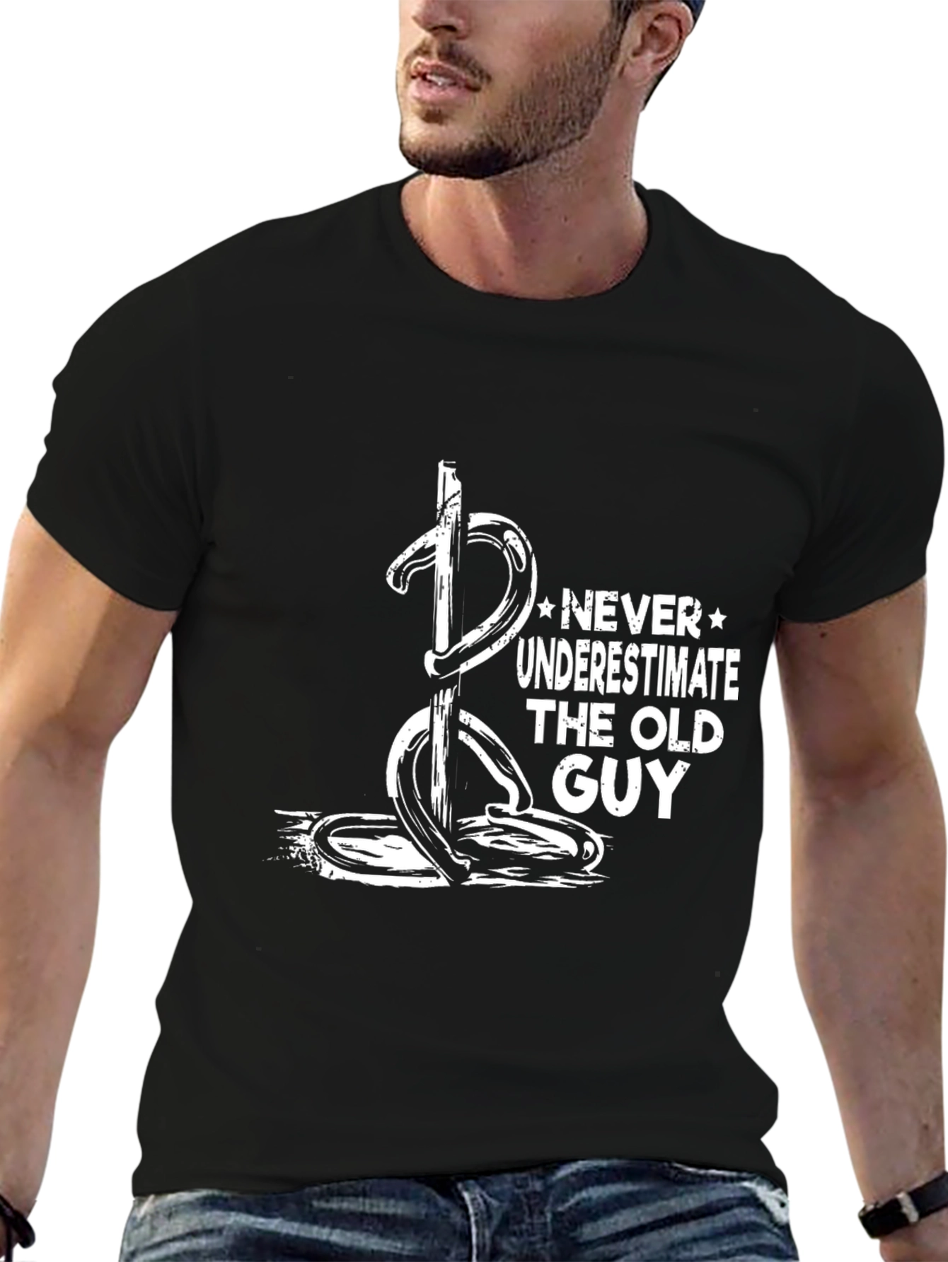 Never Underestimate Old Guy Black T-Shirt