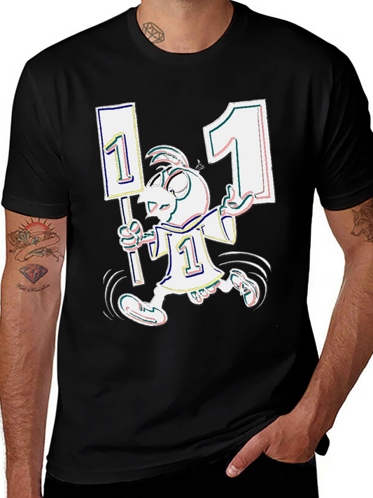 Funky Cartoon Number One Black T-Shirt