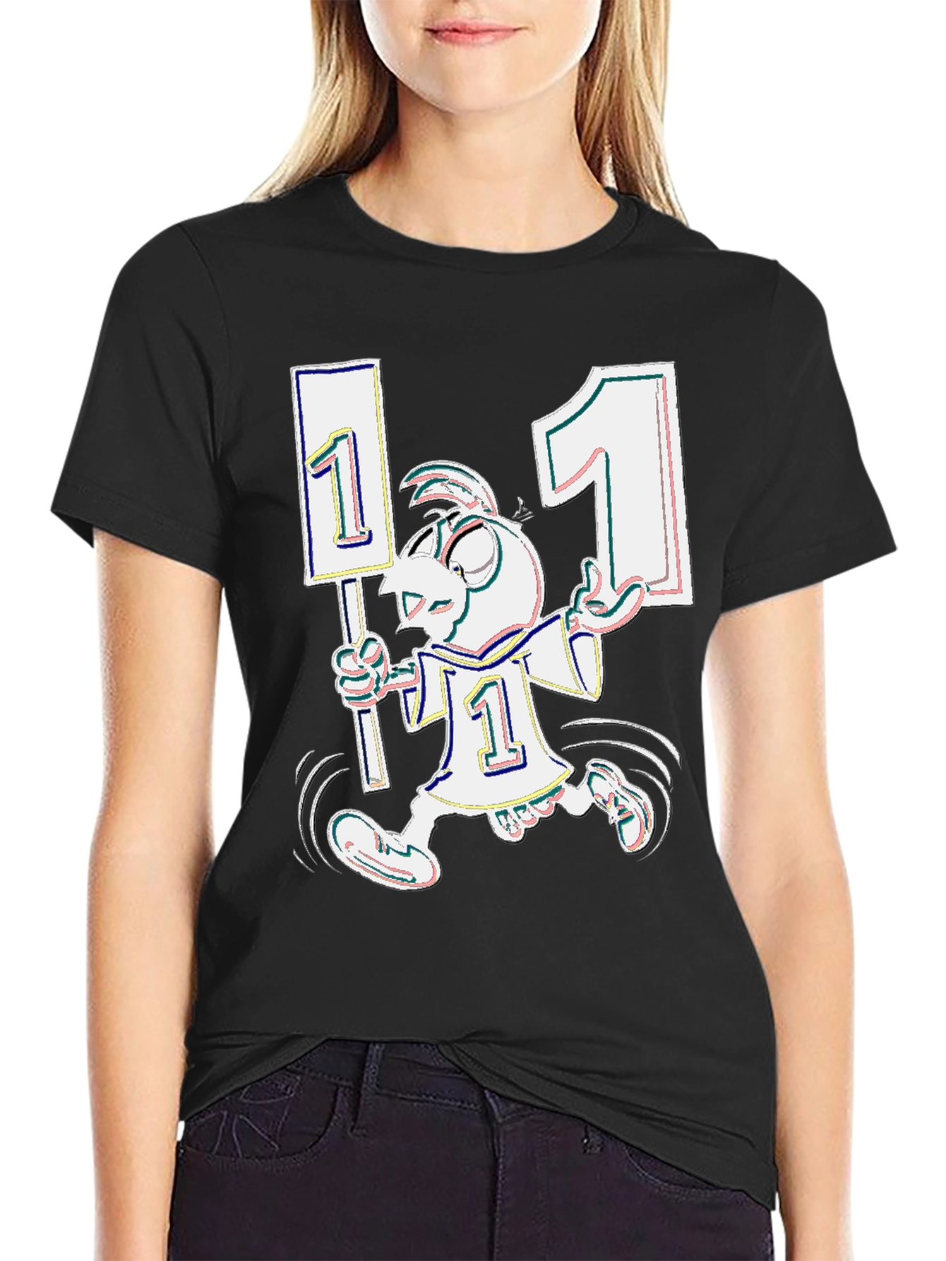 Funky Cartoon Number One Black T-Shirt