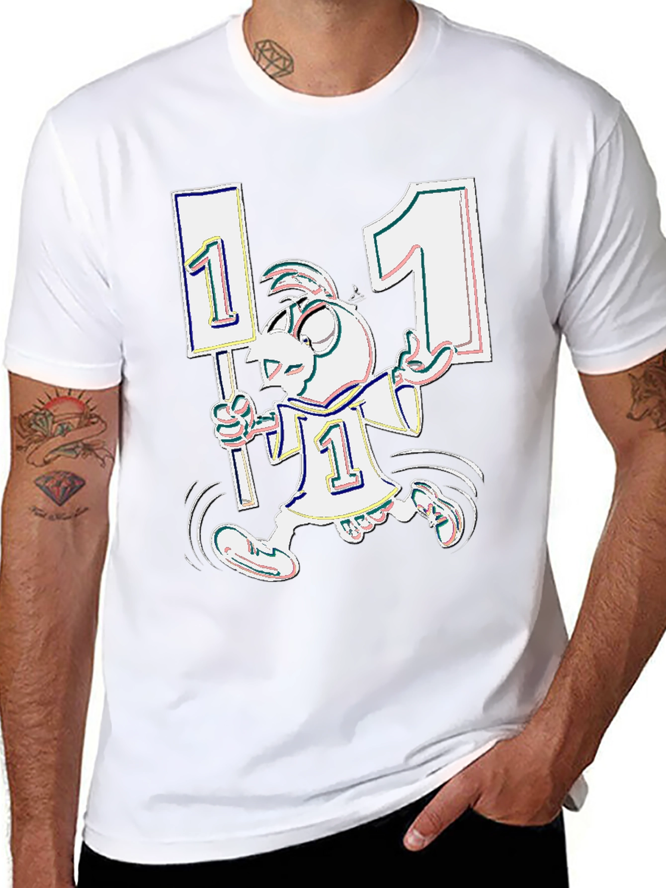 Funky Cartoon Number One Black T-Shirt