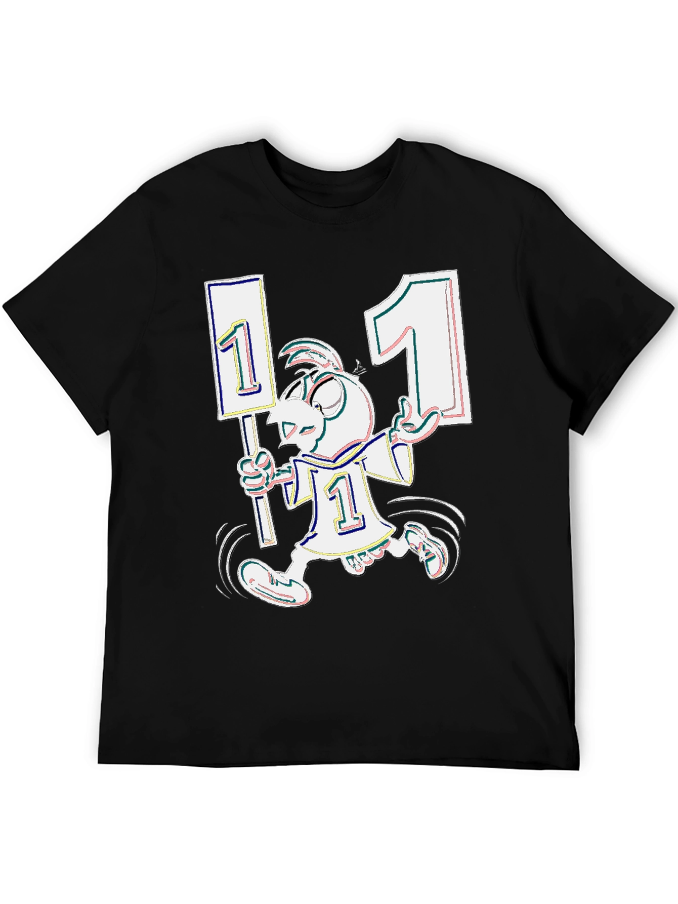 Funky Cartoon Number One Black T-Shirt