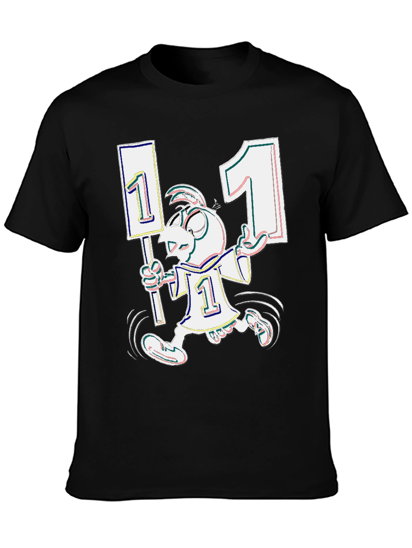 Funky Cartoon Number One Black T-Shirt
