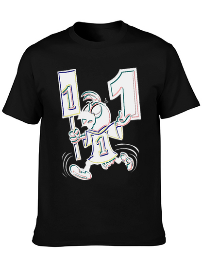 Funky Cartoon Number One Black T-Shirt