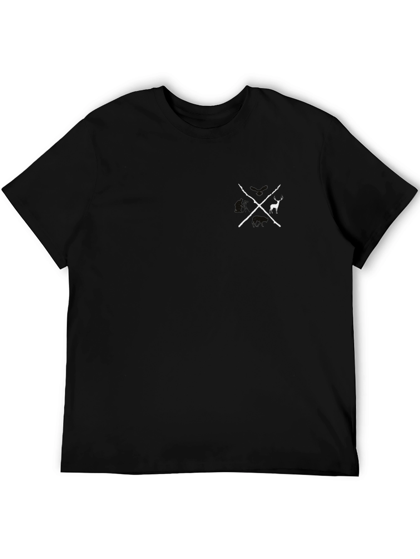 Mens Black Graphic Tee - Crossed Axes Deer Design