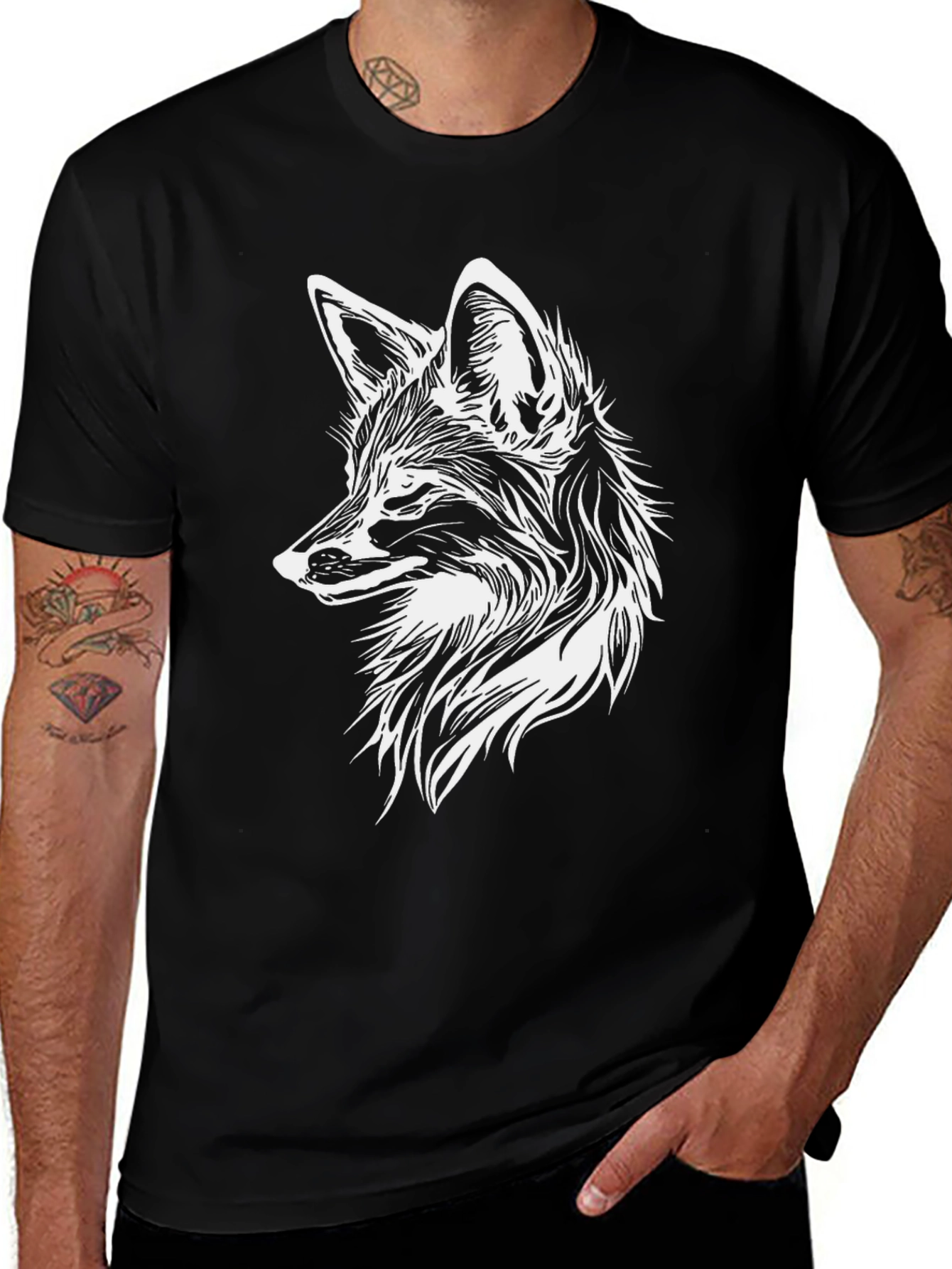 Black Fox Graphic Tee - Stylish Animal Print Shirt