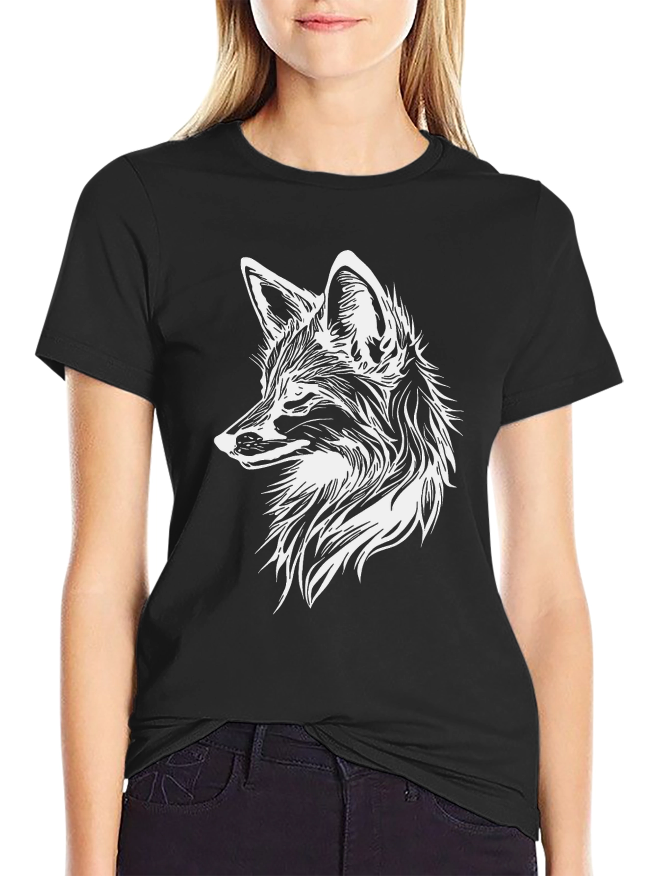 Black Fox Graphic Tee - Stylish Animal Print Shirt