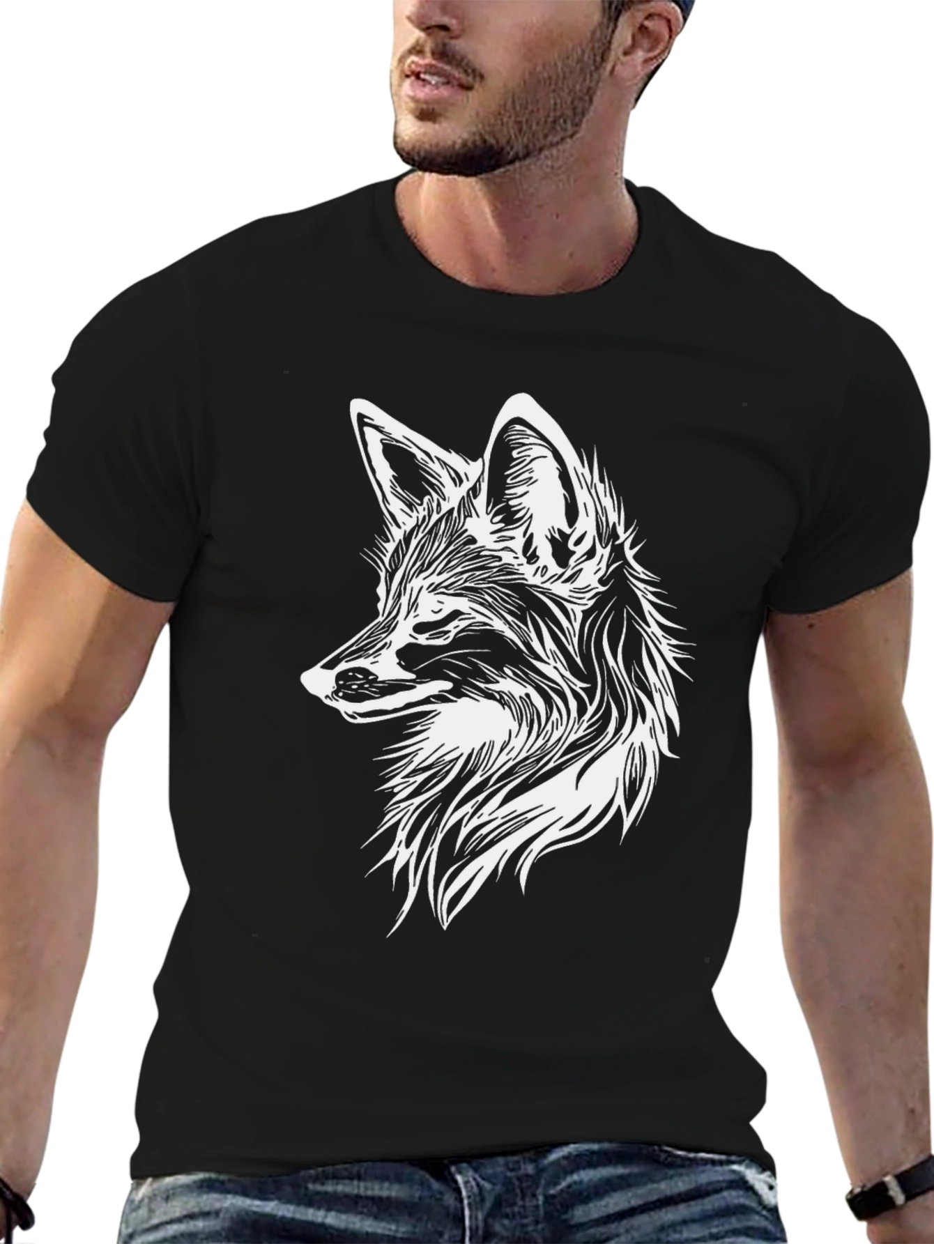 Black Fox Graphic Tee - Stylish Animal Print Shirt
