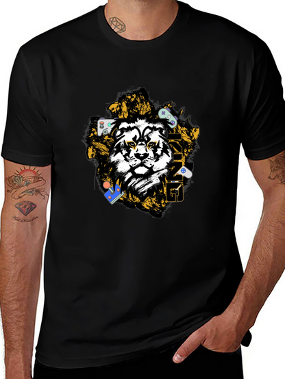 Gaming Lion Graphic T-Shirt - Black