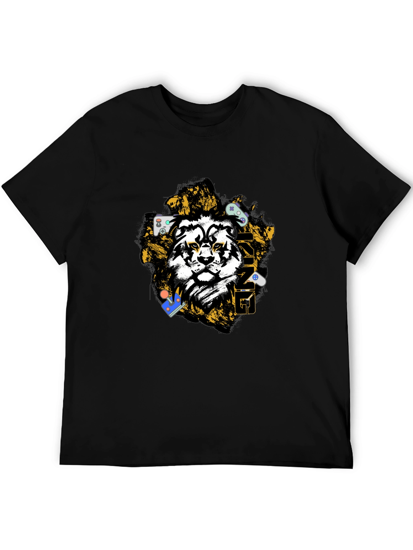 Gaming Lion Graphic T-Shirt - Black