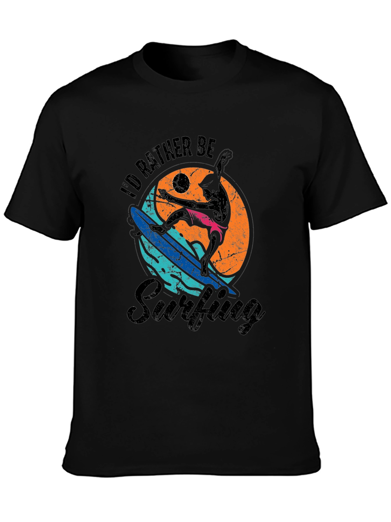 Id Rather Be Surfing Black T-Shirt