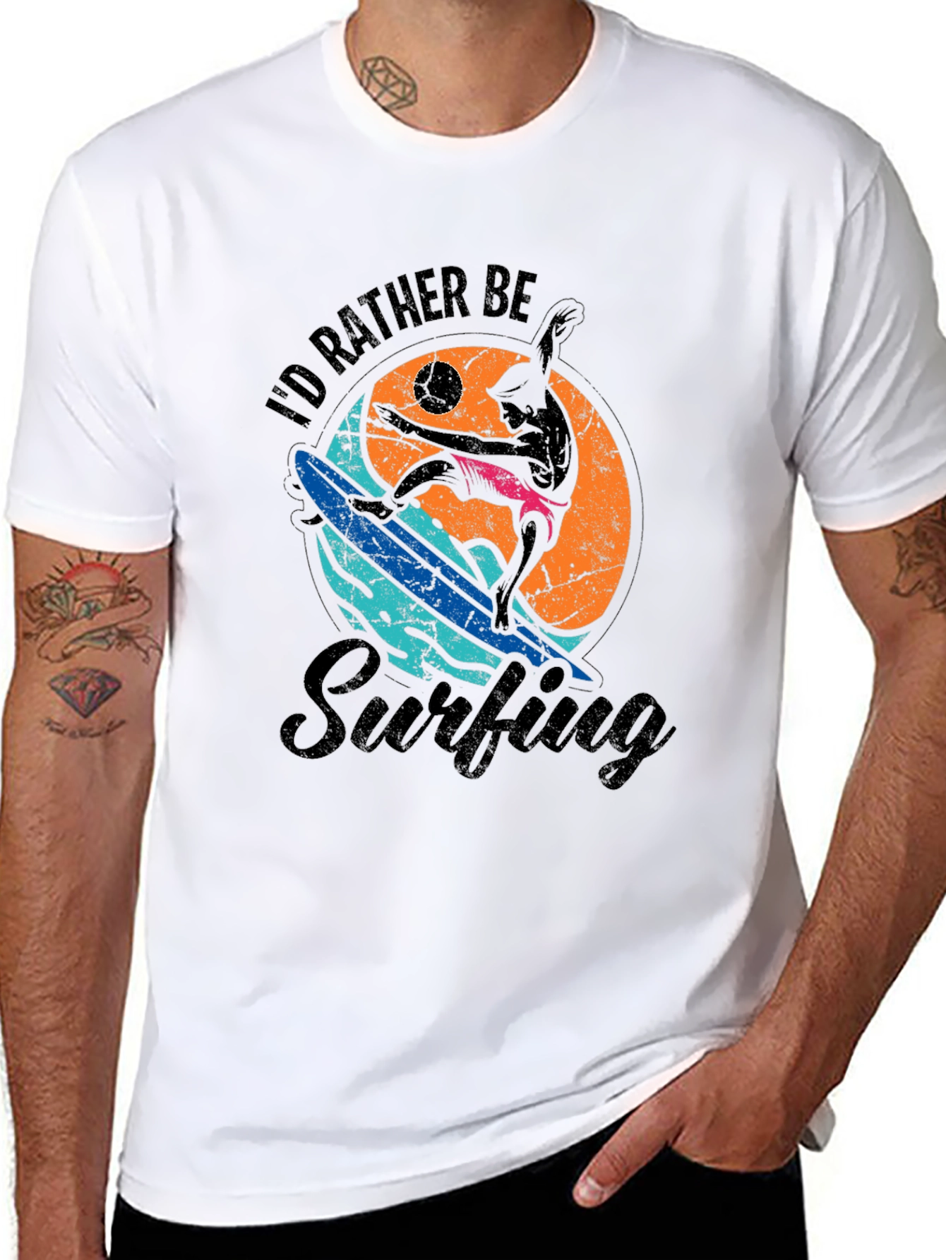 Id Rather Be Surfing Black T-Shirt