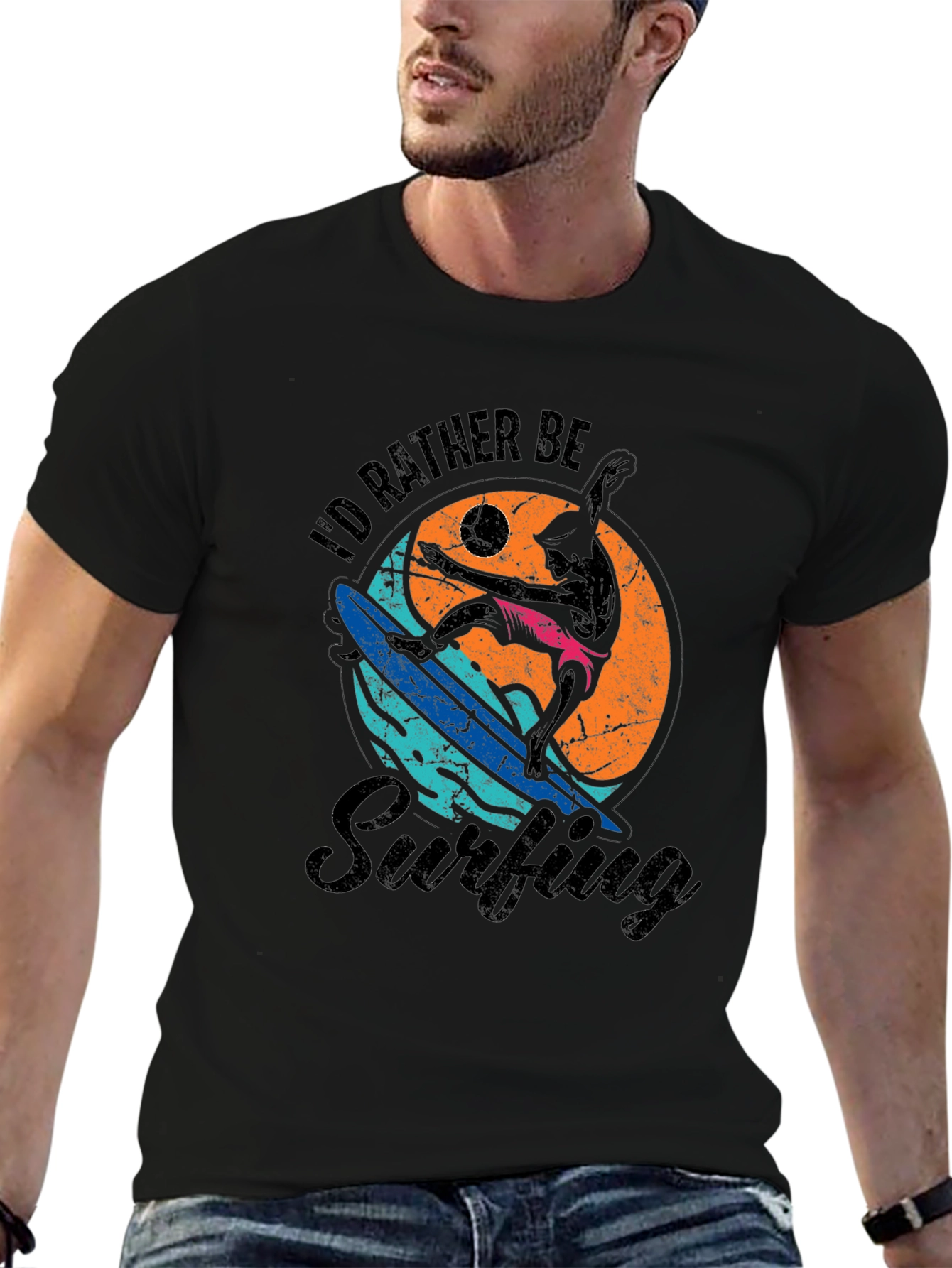 Id Rather Be Surfing Black T-Shirt