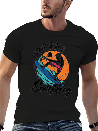 Id Rather Be Surfing Black T-Shirt