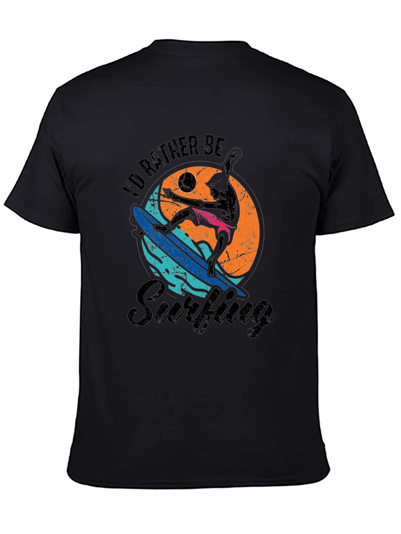 Id Rather Be Surfing Black T-Shirt
