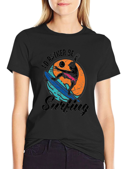 Id Rather Be Surfing Black T-Shirt