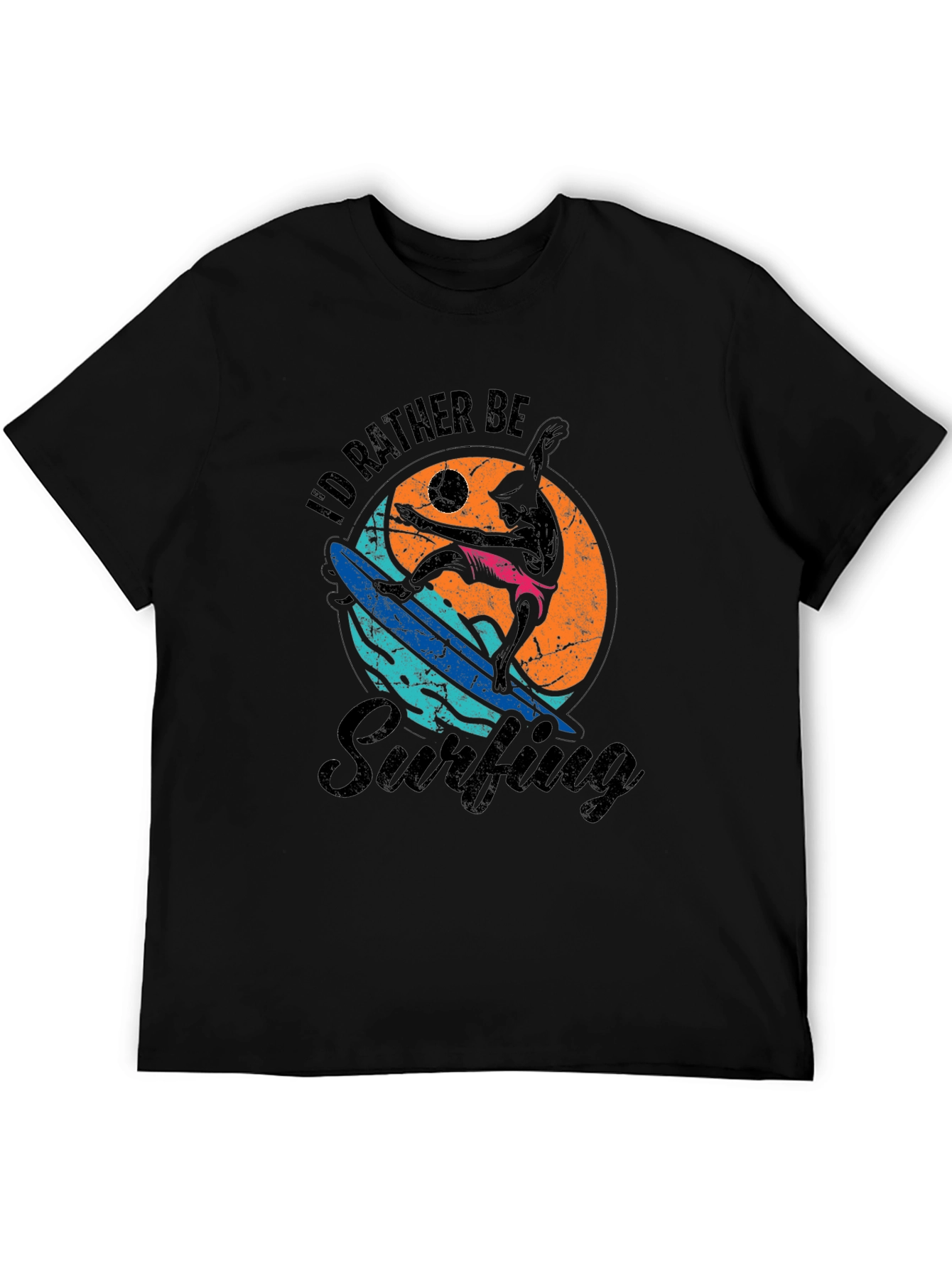 Id Rather Be Surfing Black T-Shirt