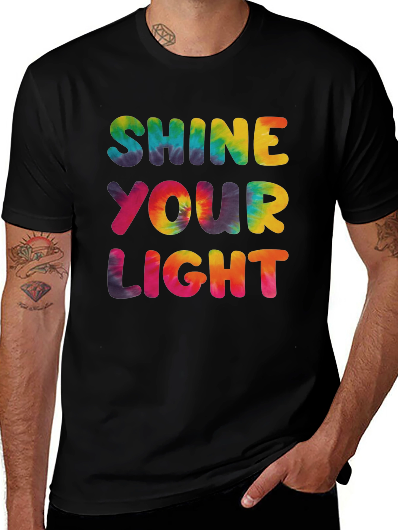 Shine Your Light Tie Dye Graphic Tee - Black