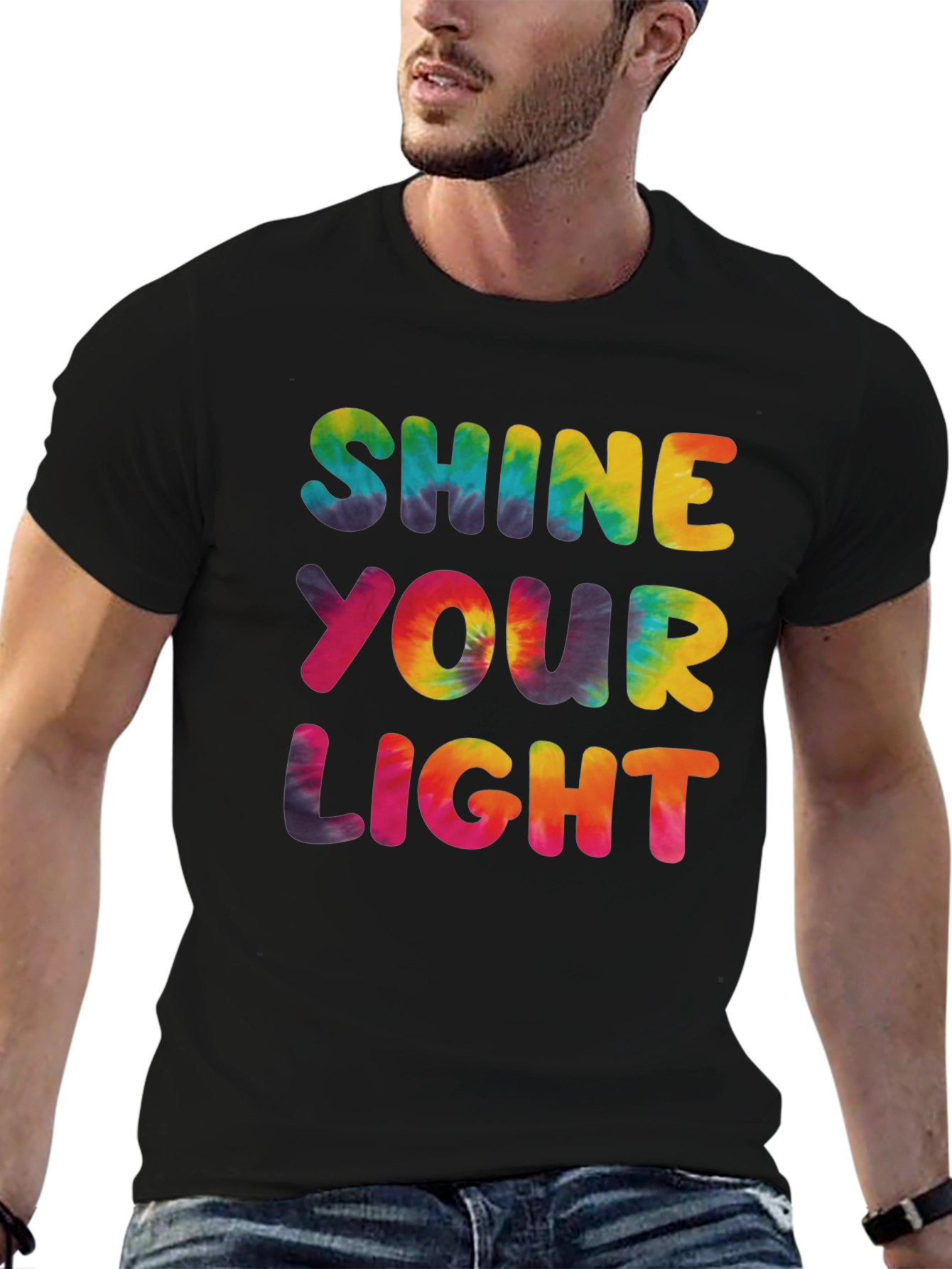 Shine Your Light Tie Dye Graphic Tee - Black
