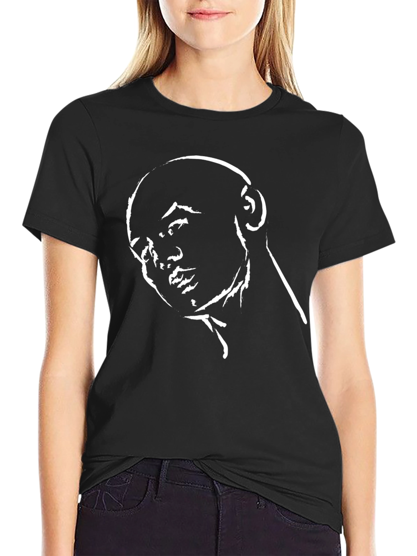 Contemplative Portrait Graphic Tee - Black