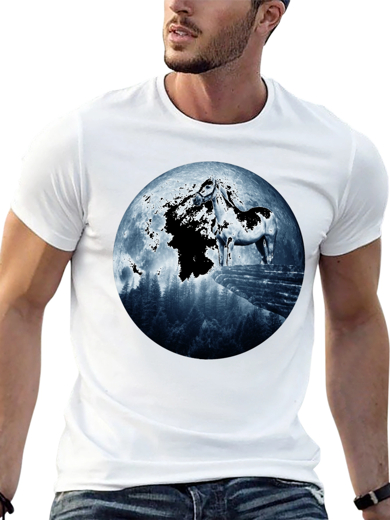 Horse & Moon Graphic T-Shirt - Black