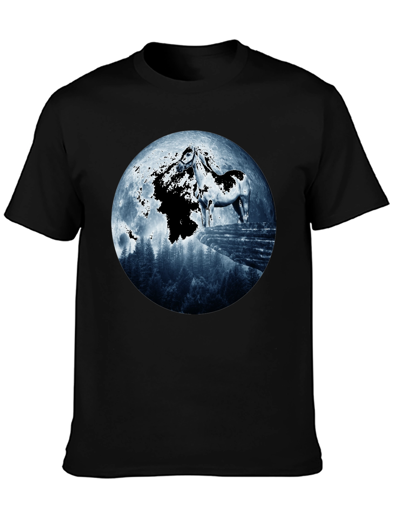 Horse & Moon Graphic T-Shirt - Black