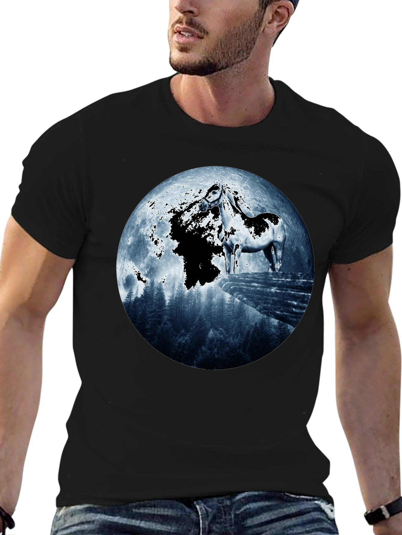 Horse & Moon Graphic T-Shirt - Black