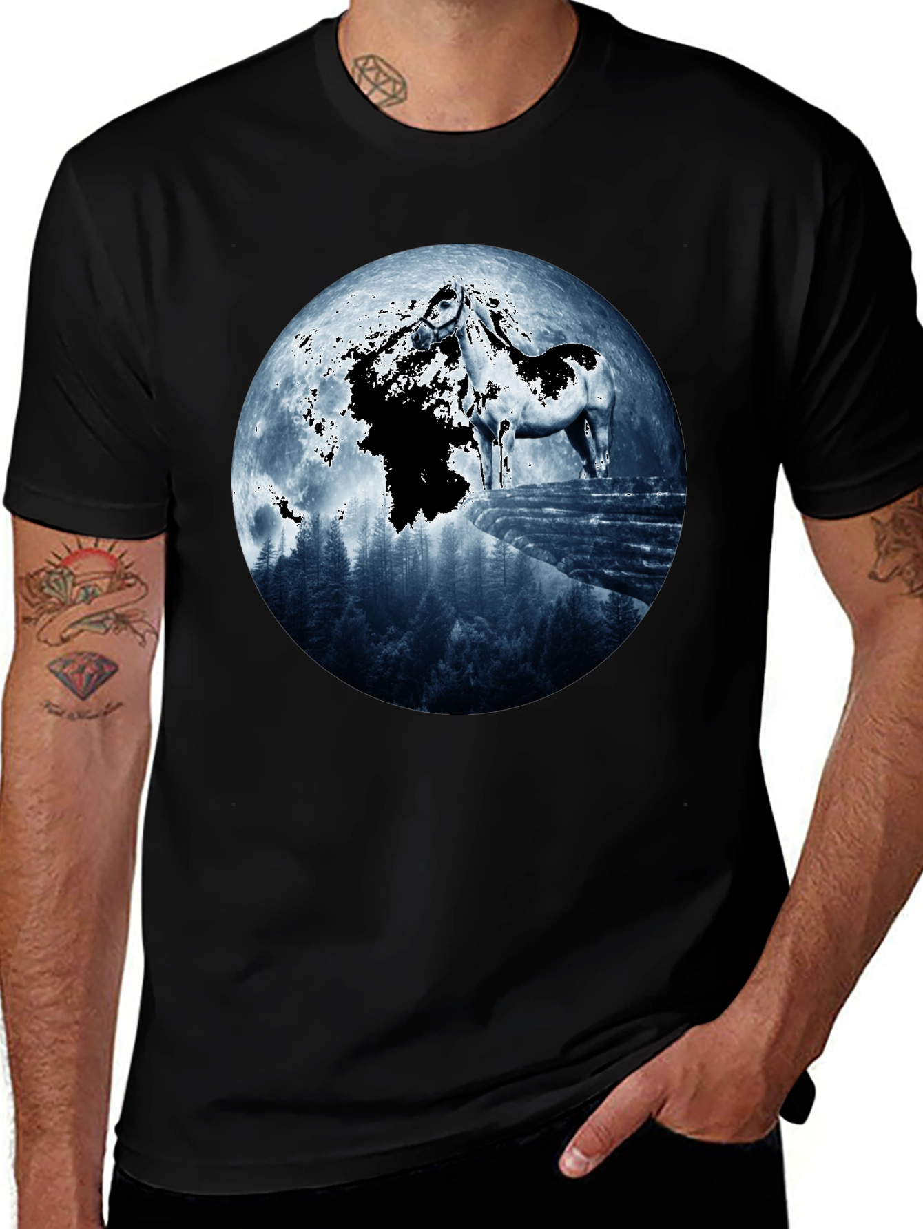 Horse & Moon Graphic T-Shirt - Black