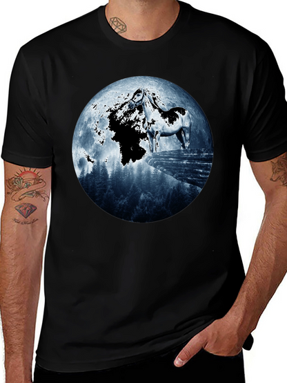 Horse & Moon Graphic T-Shirt - Black